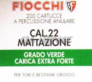 0501026 - CARTUCCE 22 A MATTAZIONE - GRADO VERDE - EXTRA FORTE - FIOCCHI  - CONF. 200 PZ - PREZZO COLPO SINGOLO