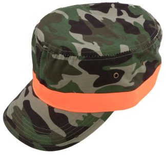 0103003 - CAPPELLO CAMBOGIANO TESSUTO RIP-STOP MIMETICO CON FASCIA ARANCIO FLUO - 100% COTONE - COLORE: MIMETICO-ARANCIO FLUO - CF 12 PZ - CAPLOW