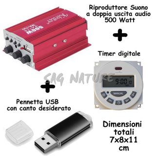 0801026 - RIPRODUTTORE DI SUONO DIGITALE (QUAGLIA - QUAGLIAIA) KINTER MA700 CON TIMER DIGITALE E PENNETTA USB COMPRESO DI COLLEGAMENTI