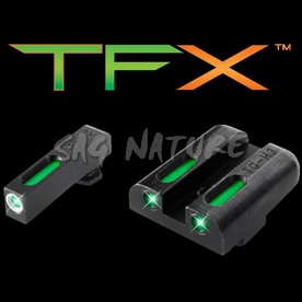 0806222 - SET MIRINO E TACCA DI MIRA TFX PER PISTOLA GLOCK 17, 17L, 19, 22, 23, 24, 26, 27, 33, 34, 35, 38, 39 - ANTERIORE E POSTERIORE VERDE - TG13GL1A - TRUGLO