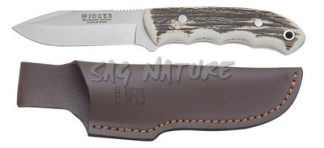 1201003 - COLTELLO CON MANICO IN CORNO DI CERVO LAMA IN MOLIBDENO VANADIO 9,5 CM PESO 188 GR - COMPLETO DI FODERO CUOIO - JOKER CC85