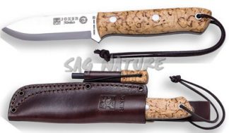 1201041 - COLTELLO BUSHCRAFT PER SOPRAVVIVENZA BS9 NORDIC ACCIAIO SANDVIK 14C28N MANICO BETULLA RICCIA LAMA 10,5 CM PESO 160 GR - CON FODERO PELLE CON ACCIARINO - JOKER CL115-P