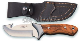 1201063 - COLTELLO CON SCUOIATORE MANICO OLIVO E VIROLA ACCIAIO LAMA 10 CM PESO 244 GR - COMPLETO DI FODERO IN PELLE - JOKER CO05