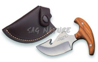 1201067 - COLTELLO CON SCUOIATORE CON MANICO OLIVO LAMA 8 CM ACCIAIO 440 PESO 100 GR - COMPLETO DI FODERO - JOKER CO11