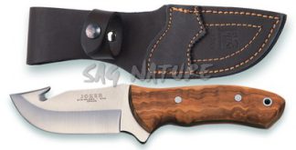1201085 - COLTELLO CON SCUOIATORE MANICO OLIVO LAMA 10 CM ACCIAIO 440 - PESO 215 GR - COMPLETO DI FODERO - JOKER CO65