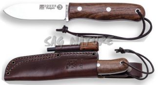 1201252 - COLTELLO BUSHCRAFT E CACCIA JBS9 TRAMPERO ACCIAIO SANDVIK 14C28N MANICO NOCE LAMA 10 CM PESO 185 GR - COMPLETO DI FODERO PELLE CON ACCIARINO - JOKER CN113-P