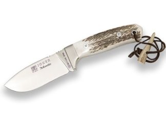 1201389 - COLTELLO CON MANICO CERVO LAMA 10 CM PESO 231 GE - COMPLETO LACCETTO CUOIO - JOKER CC18