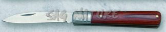 1203079 - COLTELLO TASCABILE CON MANICO LEGNO ROSSO VIROLA ACCIAIO LAMA 6,5 CM JKR78
