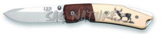 1203216 - COLTELLO TASCABILE CON MANICO BIANCO DECORATO CERVO E FOGLIA TESTINA INOX LAMA 7,5 CM - JKR335