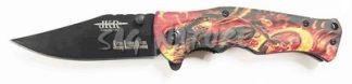 1203246 - COLTELLO PIEGHEVOLE ASSISTITO A MOLLA CON MANICO IN ALLUMINIO E MOTIVI GHOST BIKER LAMA 8,5 CM - JKR666