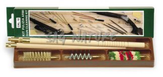 1301123 - KIT PULIZIA FUCILE IN SCAT. DI CART. LUC. C/BACCHET. LEGNO VERNIC. A 3 PEZZI, DIAM. 13 MM, SCOVOLI LANA, SETOLA E ACCIAIO A ELICA