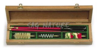 1301129 - KIT PULIZIA FUCILE IN SCAT. LEGNO VERNIC. C/BACCHET. ACCIAIO PLASTIF. DIAM 7 MM - A 3 PEZZI, SCOVOLI LANA, SETOLA E BRONZO A ELICA