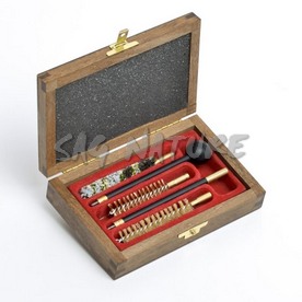 1301152 - KIT PULIZIA PISTOLA TASCAB. IN LEGNO VERN. C/BACCHET. ACCIAIO PLASTIF. A 2 PZ, SCOVOLI LANA, SETOLA E BRONZO