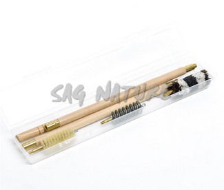 1301189 - KIT PULIZIA FUCILE IN SCAT. TRASP. C/BACCHET. LEGNO VERNIC. A 3 PZ DIAM. 13 MM, SCOVOLI LANA, SETOLA E ACCIAIO AD ELICA