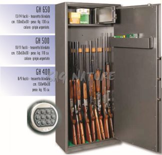 2301012 - CASSAFORTE/ARMADIO BLINDATO MOD. GH500 - 10/11 POSTI FUCILE - CM 150X50X30 - COL. GRIGIO - KG 110 - C/TESORETTO - GRIFFON