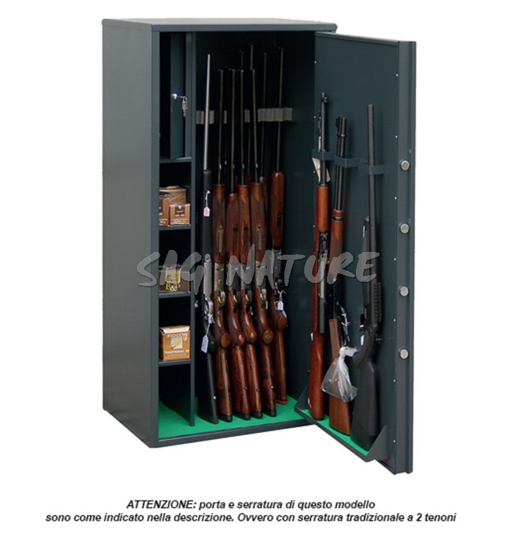2301016 - CASSAFORTE/ARMADIO BLINDATO MOD. GLST20 - 12 POSTI FUCILI CON OTTICA - CM130X65X45 - COL. ANTRACITE - KG 70 - CON TESORETTO LATERALE E SCAFFALI - GRIFFON