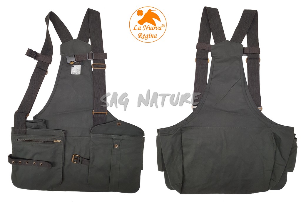 2901020 - TRISACCA CERATA LIGHT - 100% COTONE - COL. VERDE E 2 AMPIE TASCHE CON ZIP OTTONE INTERNE E SUPPORTO REGOL. TRA LE BRETELLE - TG M/L - XL/XXL - LA NUOVA REGINA - SAG NATURE