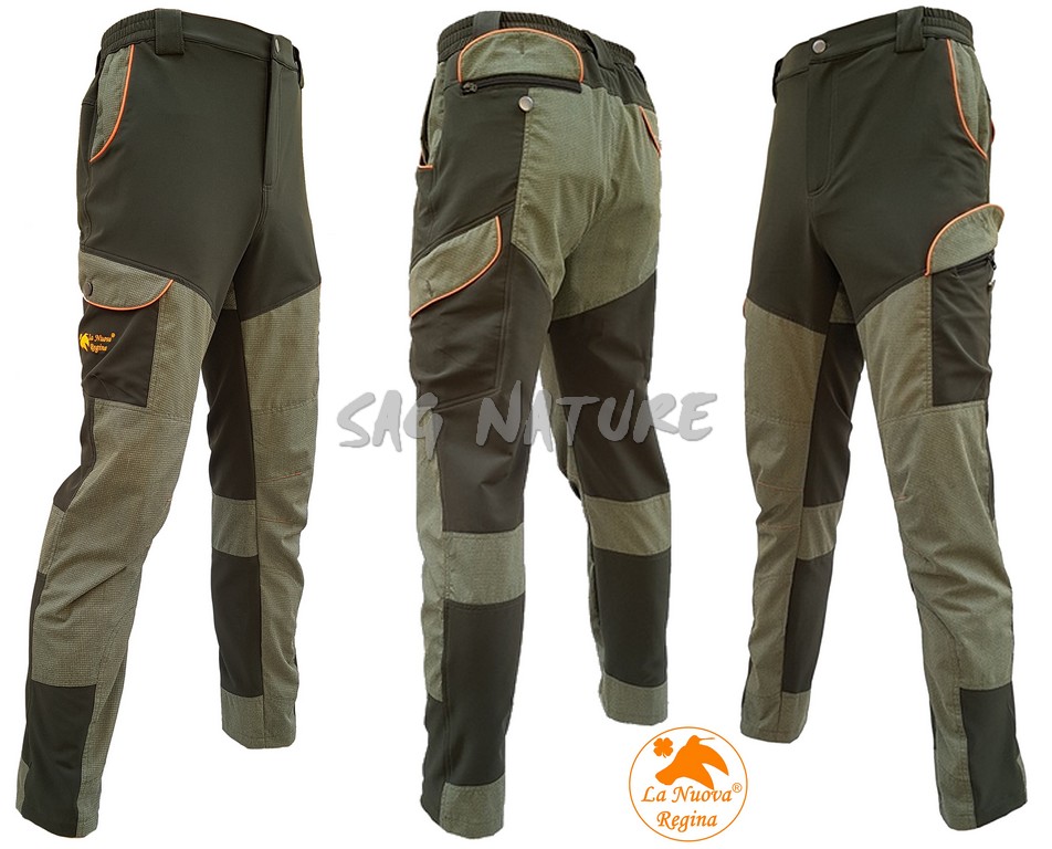 2901078 - PANTALONE IN TESSUTO ELASTICO RINFORZO KEVLAR SULLE GAMBE - COLORE VERDE - TG 42 ALLA TG 64 - LA NUOVA REGINA - SAG NATURE