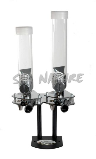 3301010 - COPPIA DOSATORI PER POLVERE IN VETRO ANTISTATICO E PIOMBO IN PEXIGLASS CON REGOLATORI, CALCABORRE E SUPPORTO DA TAVOLO - GAEP