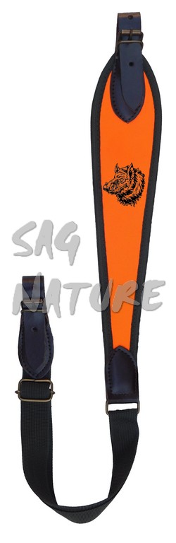 6203001 - BRETELLA/TRACOLLA ORANGE FLUO PER CARABINA CON ANTISCIVOLO E RICAMO CINGHIALE - SAG NATURE