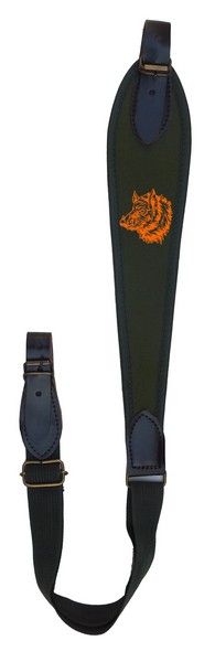 6203004 - BRETELLA/TRACOLLA VERDE PER CARABINA CON ANTISCIVOLO E RICAMO CINGHIALE ORANGE - SAG NATURE