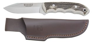 1201003 - COLTELLO CON MANICO IN CORNO DI CERVO LAMA IN MOLIBDENO VANADIO 9,5 CM PESO 188 GR - COMPLETO DI FODERO CUOIO - JOKER CC85