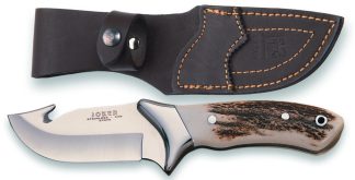 1201015 - COLTELLO CON SCUOIATORE CON MANICO IN CERVO LAMA 10 CM IN ACCIAIO 440 PESO 244 GR - COMPLETO DI FODERO - JOKER CC05