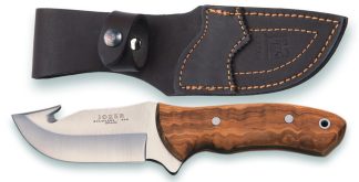 1201085 - COLTELLO CON SCUOIATORE MANICO OLIVO LAMA 10 CM ACCIAIO 440 - PESO 215 GR - COMPLETO DI FODERO - JOKER CO65