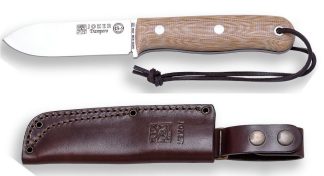 1201106 - COLTELLO BUSHCRAFT E CACCIA JBS9 TRAMPERO ACCIAIO SANDVIK 14C28N MANICO MICARTA LAMA 10 CM PESO 185 GR - COMPLETO DI FODERO PELLE - JOKER CM113