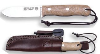 1201107 - COLTELLO BUSHCRAFT E CACCIA JBS9 TRAMPERO ACCIAIO SANDVIK 14C28N MANICO MICARTA LAMA 10 CM PESO 185 GR - COMPLETO DI FODERO PELLE CON ACCIARINO - JOKER CM113-P