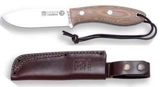 1201115 - COLTELLO BUSHCRAFT E GIOCATORE BS9 CANADESE ACCIAIO SANDVIK 14C28N MANICO MICARTA LAMA 10,5 CM PESO 185 GR - COMPLETO DI FODERO PELLE - JOKER CM114