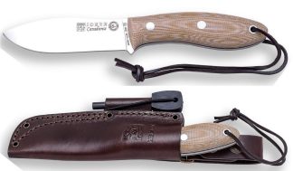 1201147 - COLTELLO BUSHCRAFT E GIOCATORE BS9 CANADESE ACCIAIO SANDVIK 14C28N MANICO MICARTA LAMA 10,5 CM PESO 185 GR - COMPLETO DI FODERO PELLE E ACCIARINO - JOKER CM114-P