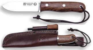 1201252 - COLTELLO BUSHCRAFT E CACCIA JBS9 TRAMPERO ACCIAIO SANDVIK 14C28N MANICO NOCE LAMA 10 CM PESO 185 GR - COMPLETO DI FODERO PELLE CON ACCIARINO - JOKER CN113-P