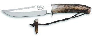 1201774 - COLTELLO CON MANICO IN CORNO DI CERVO LAMA 16 CM PESO 240 GR - COMPLETO DI FODERO CUOIO - JOKER CC73