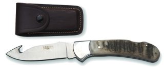 1201810 - COLTELLO CON SCUOIATORE CON MANICO IN CORNO DI CERVO LAMA 9 CM PESO 135 GR - COMPLETO DI FODERO - JOKER NK50