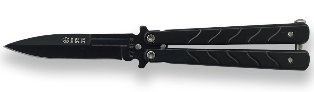 1203023 - COLTELLO BUTTERFLY CON MANICO INSERTI NERI LAMA 7,5 CM - JKR511