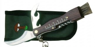 1203041 - COLTELLO PER FUNGHI CON MANICO LEGNO C/CAVATAPPI E FODERO LAMA 7 CM - JKR89