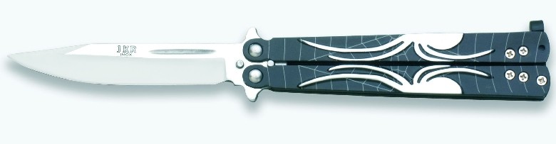 1203127 - COLTELLO BUTTERFLY IN ALLUMINIO CON MANICO DECORATO LAMA 9,5 CM - JKR343