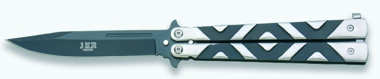 1203129 - COLTELLO BUTTERFLY CON MANICO IN ALLUMINIO LAMA INOX 10,5 CM - JKR349