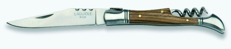 1203161 - COLTELLO CON MANICO OLIVO VIROLA INOX CON CAVATAPPI LAMA 10 CM - JKR175