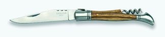 1203162 - COLTELLO CON MANICO OLIVO VIROLA INOX CON CAVATAPPI LAMA 8,5 CM - JKR172