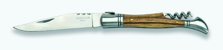 1203162 - COLTELLO CON MANICO OLIVO VIROLA INOX CON CAVATAPPI LAMA 8,5 CM - JKR172