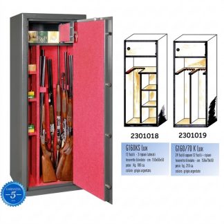 2301018 - CASSAFORTE/ARMADIO BLINDATO MOD. G160KS LUX - 12 POSTI FUCILI - CM 150X50X50 - COL. GRIGIO - KG 180 - C/TESORETTO RIPIANI LATERALI E MOQUETTE ROSSA INTERNA - GRIFFON