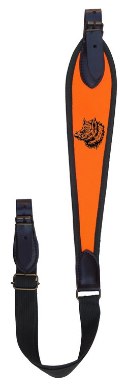 6203001 - BRETELLA/TRACOLLA ORANGE FLUO PER CARABINA CON ANTISCIVOLO E RICAMO CINGHIALE - SAG NATURE