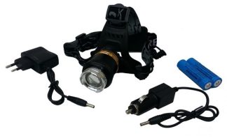0801105 - TORCIA-LAMPADA FRONTALE CON FASCIO DI LUCE REGOLABILE E PACCO BATTERIA RICARICABILE - 1800 LUMENS - 2 BATT. 18650 - CARICATORE 12V/220V - LOWCOSTLAMP