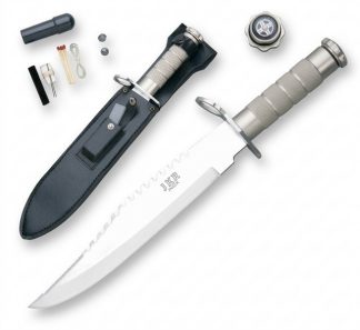 1203006 - COLTELLO MODELLO RAMBO CON KIT SOPRAVVIVENZA NEL MANICO + BUSSOLA LAMA 25 CM - JKR334