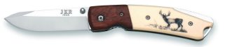 1203216 - COLTELLO TASCABILE CON MANICO BIANCO DECORATO CERVO E FOGLIA TESTINA INOX LAMA 7,5 CM - JKR335