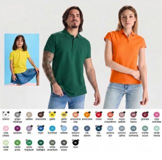 7001002 - POLO T-SHIRT IN 100% COTONE - VARI COLORI - UOMO - DONNA - BAMBINO - COMPLETA DI STAMPA A RICHIESTA - MINIMO ORDINABILE 10 PEZZI - UOMO, DONNA E BAMBINO - PREZZO SINGOLO
