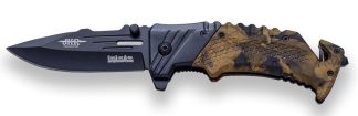 1203123 - COLTELLO DA SOCCORSO CON APERTURA ASSISTITA, LAMA DA 8,5 CM E MANICO CAMOUFLAGE - ROMPI IL VETRO E TAGLIARE LE CINGHIE. CON CLIP CINTURA - JKR0580