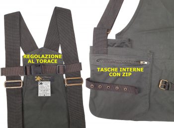 2901020 - TRISACCA CERATA LIGHT - 100% COTONE - COL. VERDE E 2 AMPIE TASCHE CON ZIP OTTONE INTERNE E SUPPORTO REGOL. TRA LE BRETELLE - TG M/L - XL/XXL - LA NUOVA REGINA - SAG NATURE - immagine 3